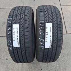 (2) 215/55/17 FIRESTONE ALL SEASON  LIFE: 90%
