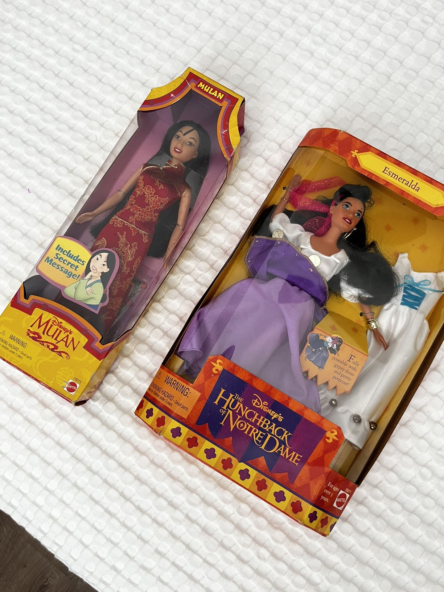 Two Dolls Barbie Size Mulan Disney And Esmeralda New In Box.
