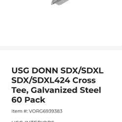 USG DONN SDX/SDXL SDX SDXL424 Cross Tee, Galvanized Steel 60 Pack
