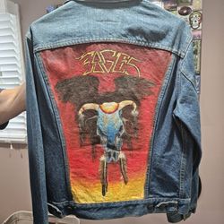 Vintage Levi's Denim Jacket With Handpainted Eagles Tribute
