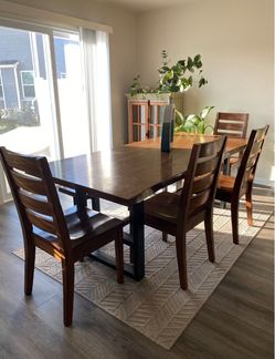 Large Wood Dining Table with 4 Chairs and Bench