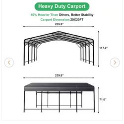 VIWAT 20 ft. W x 20 ft. D Metal Carport, Car Canopy and Shelter