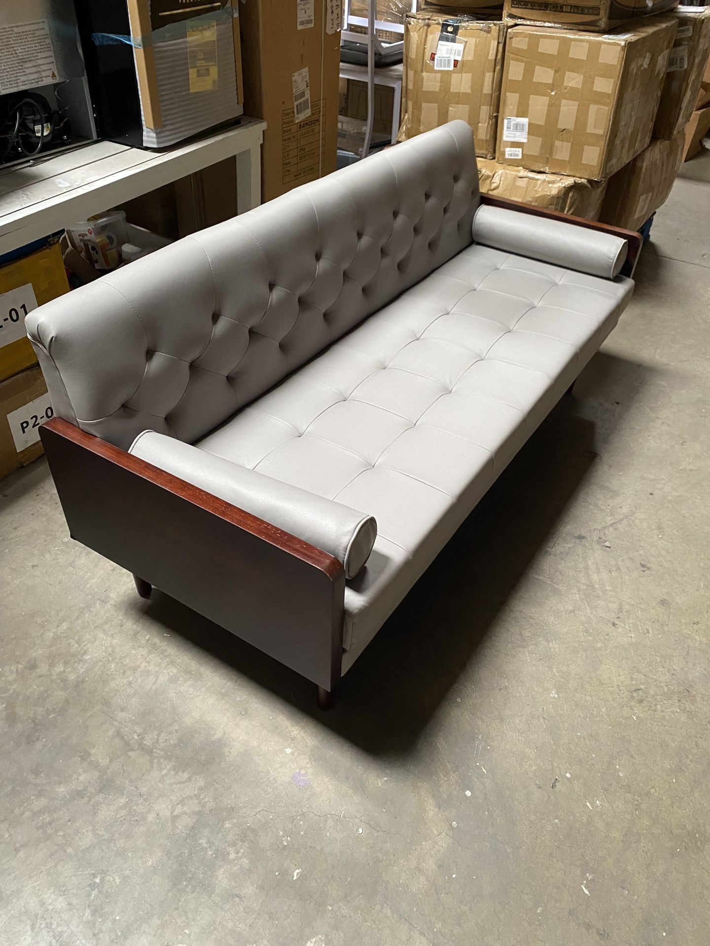 Faux Leather Couch Modern 72" Sofa Couch with 2 Bolster Pillows Mid Century Modern Upholstered Loveseat Sofa Couchs for Living Room Apartment Office (