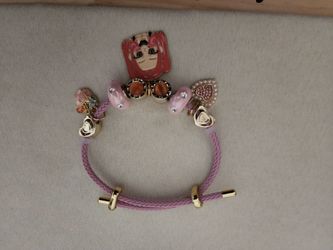 Pink Charm Bracelet with Anime Character