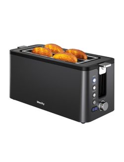 Mecity 4 Slice Toaster, Long Slot Toaster with Timer, Bagel, Defrost, Reheat, Cancel Functions, Warming Rack, Removable Tray, 6 Browning Settings, Ext