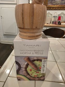 Tahari Home Two-Toned Bamboo Mortar & Pestle