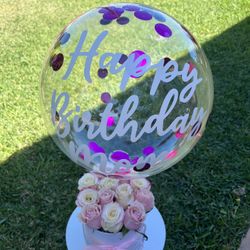 Birthday Gift Box With Balloons , Cajas De Regalos Con Flores Y Globos 