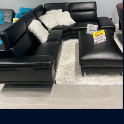 *Limited Inventory*---Rio Black Sleek Leather Sectional Sofa W/Ottoman---Only $899---Financing Available 