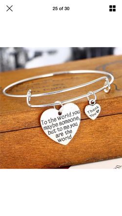New S/P Pendant Heart Charm Bracelet Women Men Bangle Jewelry Family Love.