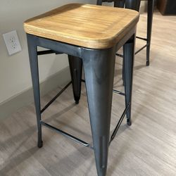 3 Barstools Metal And Wood Counter Height OBO