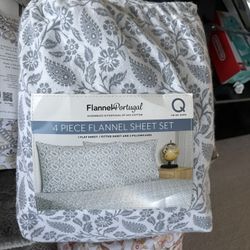 Portuguese Flannel 4-piece Sheet Set. Queen. New 