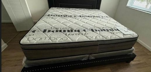 Bed frame king size + king mattress + box spring $449 Brand-New Combo Free Delivery