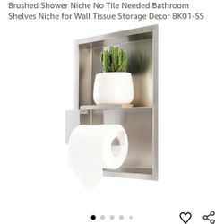 Recessed Toilet Paper Holder Stainless Steel Brushed Shower Niche No Tile Needed Bathroom Shelves Niche for Wall Tissue Storage Decor BK01-SS