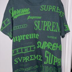 VTG Supreme Men’s Green Tee Large All Over Spell-Out Logo Print Streetwear Rare