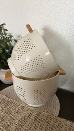 Cream Colander Set with Bamboo Handles ✨new