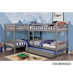 L-Shaped Quadruple Twin Bunk Bed