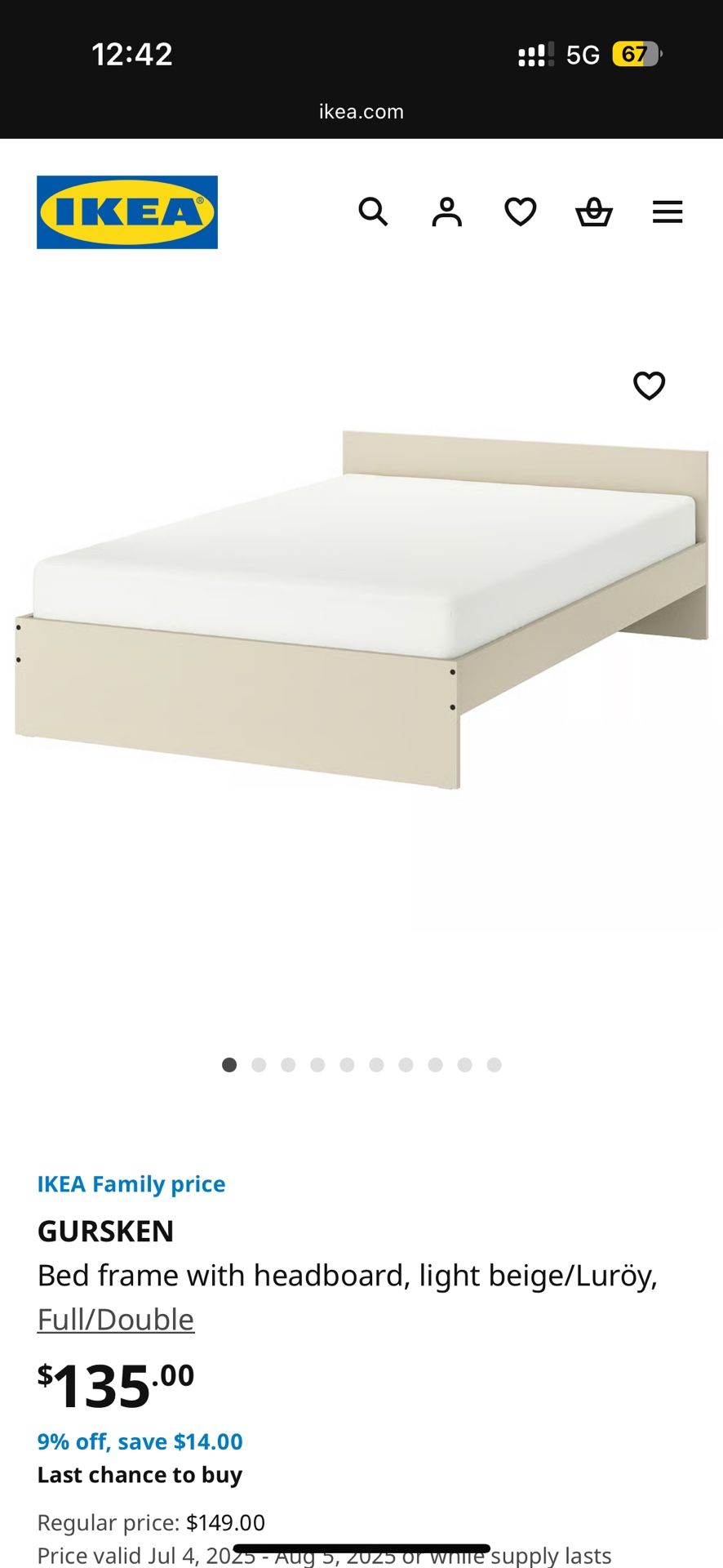 Ikea Bed Frame (Full/Double)
