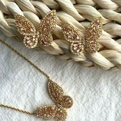 Gold Plated Butterfly Earrings & Necklaces Set