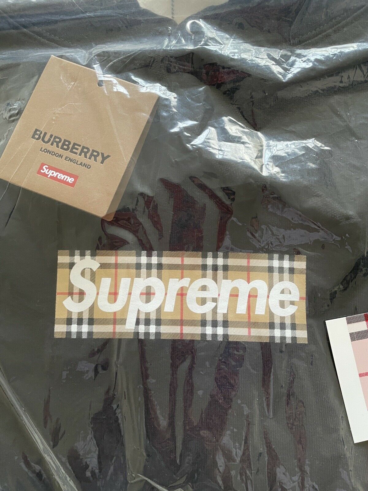 Supreme x Burberry Box Logo Beige Hoodie Black Size Large