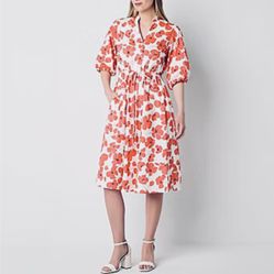 Studio 1 Womens Short Sleeve Floral Midi Fit + Flare Dress Sz 10 Brand New