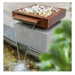 PONDO 24'' Stainless Steel Square Garden Water Bowl with Overflow for Water Features Outdoor Ponds and Landscaped Areas New - All parts included