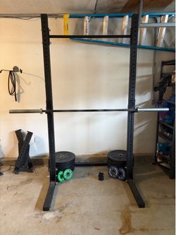 Rogue & REP Fitness Full Garage Gym Setup (245lbs Plates + Bench + Bar)