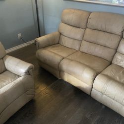 Tan Leather Lazyboy Couch And Recliner