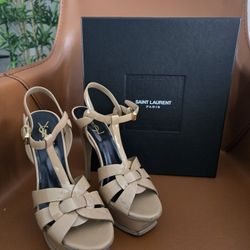 YSL Tribuite Platform Sandals In Smooth Leather Size 38