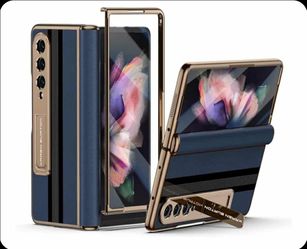 New for Samsung Galaxy Z Fold 3 Phone Case,Luxury Genuine Leather,Full Body Hinge Protection,Built-in Screen Protector,Kickstand Drop Proof Protective