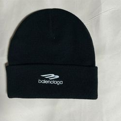 Balenciaga Black 100% Wool Knit Beanie Hat Unisex M Winter Skiing Snowboarding