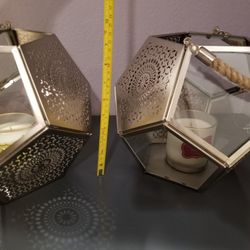 Pair of Metal and Glass Candle Holders