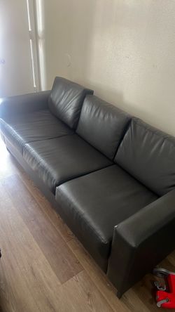 Dark Gray Leather 3-Seat Sofa