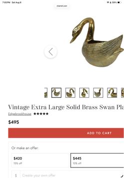 Very Large Vintage Brass Swan Planter
