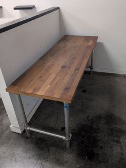 Industrial Butcher Block Table with Pipe Legs
