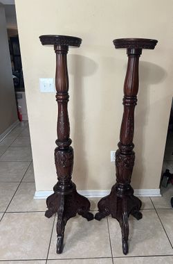 Vintage Pair of Ornate Mahogany Pedestals