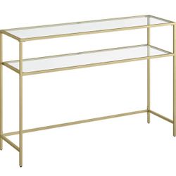   47.2 Inch Console Sofa Table, Modern Entryway Table, Tempered Glass Table, Metal Frame, 2 Shelves, Adjustable Feet, for Living Room, Hallw