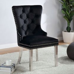 Brand New Black Velvet Wingback Design Set Of ( 2 ) Chairs 