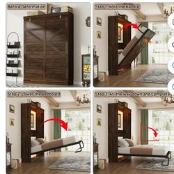 Queen Size Murphy Wall Bed with 2 LED Lights