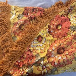 70s Vintage Orange Floral Table Cloth 