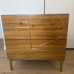 Living Spaces Talbert Nightstand – Walnut & Brass – Mid Century Modern