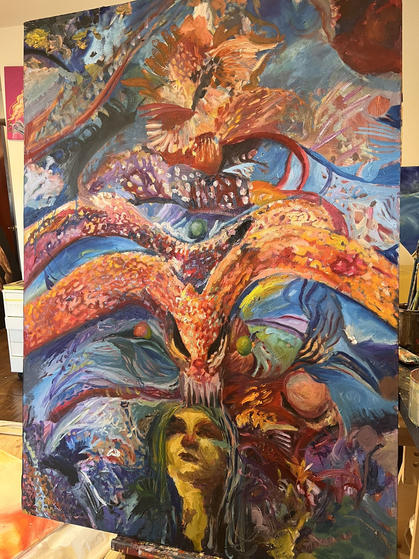 Large Trippy Oil Painting- "Mad Hare"