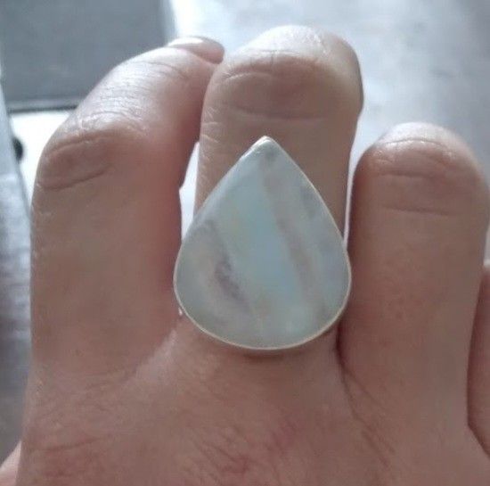 Handmade Natural Rainbow Moonstone Ring Sterling Silver
