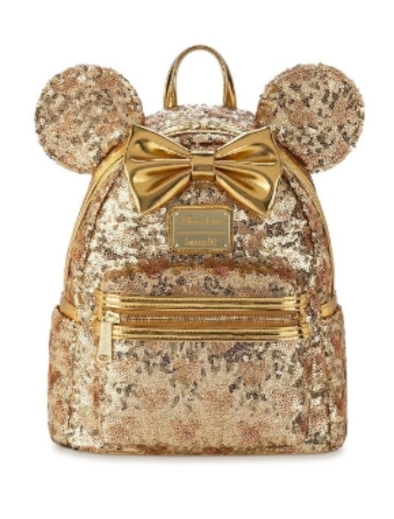Loungefly Gold Sequin Minnie Ears Backpack Disney Parks
