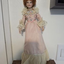 18" Vintage Victorian Style Porcelain Doll without Stand - Beautiful dress - French Madame or Madem.