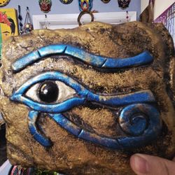 Vintage The Eye of Horus Signed Stone Wall Plaque 8"×7"