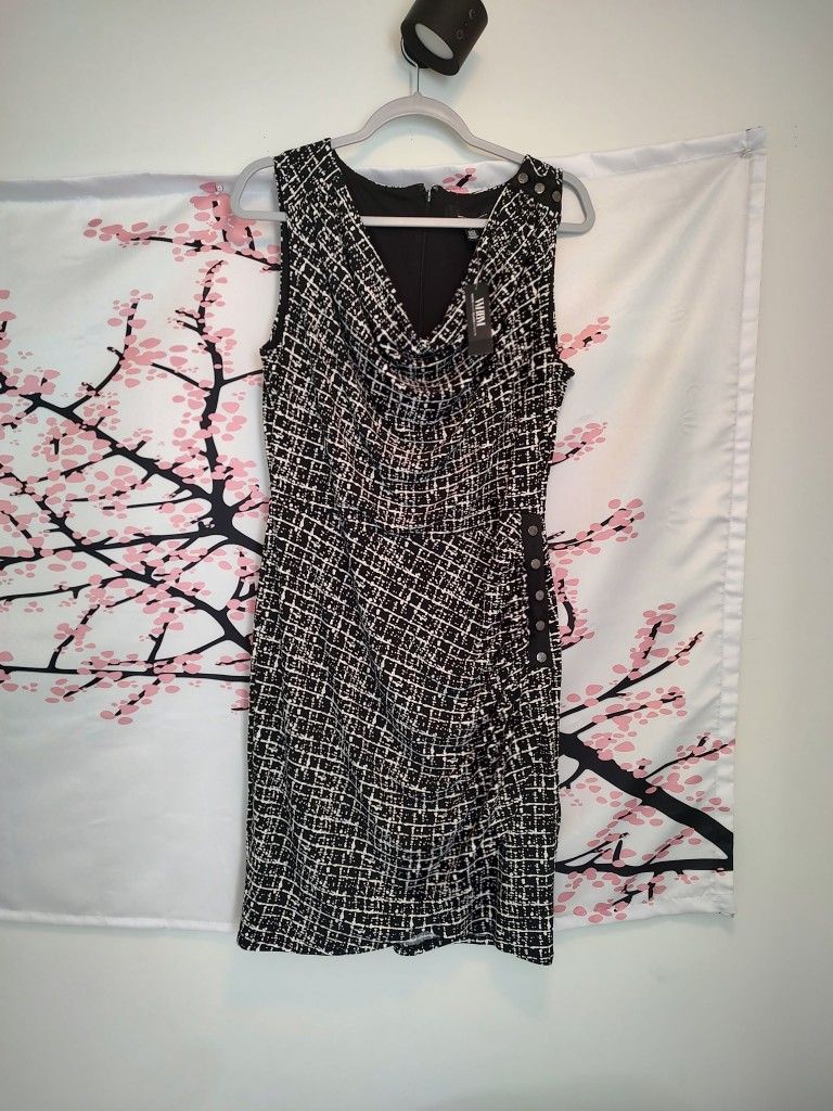 White House Black Market Black And White Sl Button Dtl Shrirred Mj