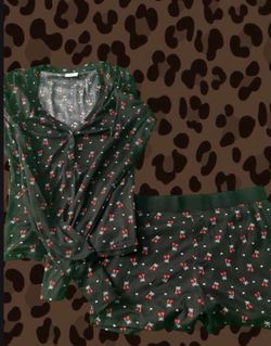 ~ Black pajama set with red and white cherry print