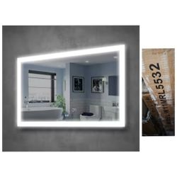 
55 in. W x 32 in. H Rectangular Frameless Lighted Anti-Fog Wall Bathroom Vanity Mirror with Dual Row LED Front Light