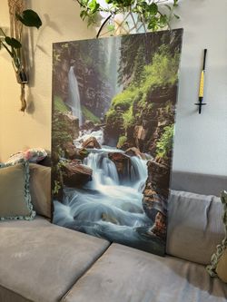 AREBOLO Brand- Abstract Green Forest Waterfall & Mountain Canvas