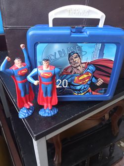 Vintage Superman lunch box and action figures